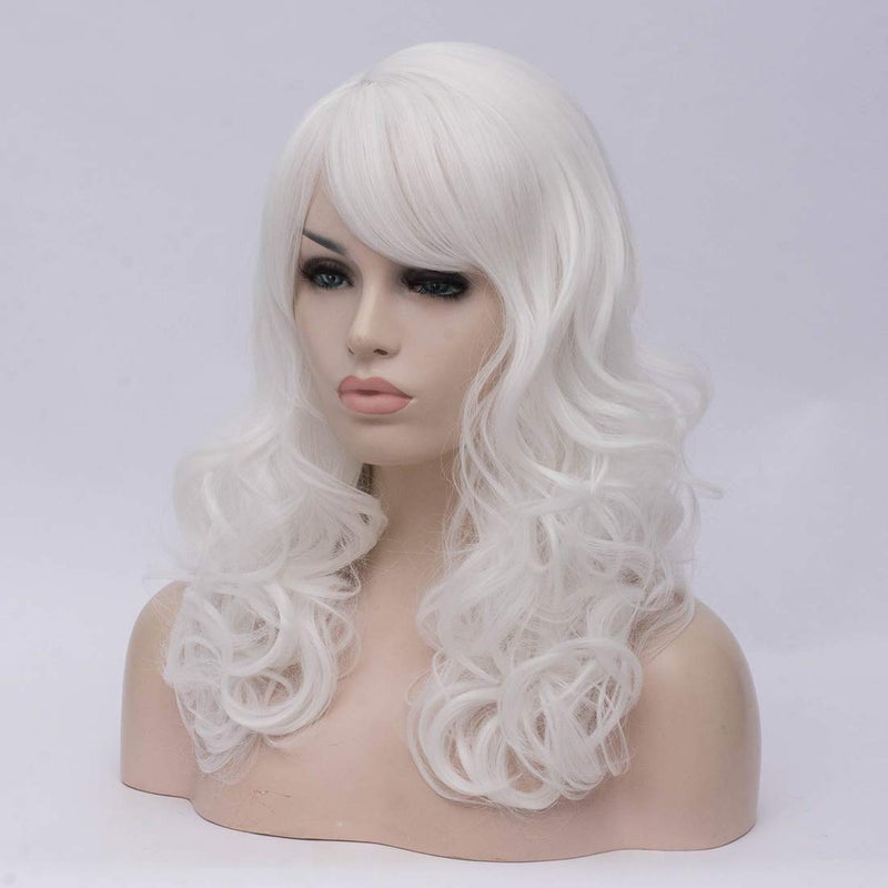 ساينج لين شعر مستعار طويل مجعد من Cying Lin بطول 45.72 سم من ألياف خلية النحل البيضاء المقاومة للحرارة، شعر صناعي للحفلات التنكرية، شعر مستعار Peluca (أبيض) - Image 3